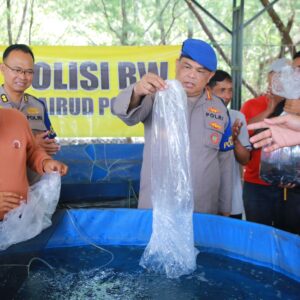 Dukung Ketahanan Pangan Ditpolairud Polda Jatim Beri Bantuan Ribuan Bibit Ikan Lele