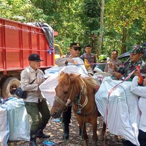 Distribusi Logistik Pemilu di Daerah Terpencil Pakai Kuda, Polres Jember Lakukan Pengawalan Jalan Kaki