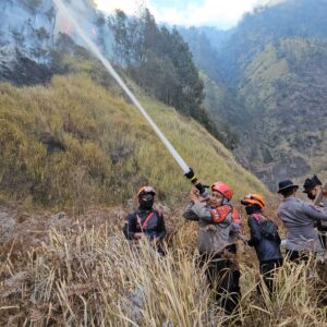 *Polres Probolinggo dan Tim Gabungan Jinakkan Titik Api di Kawasan JLKT Bromo*